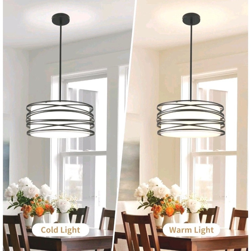 19.7" Drum Chandelier 5-Light Black Modern Pendant Light
